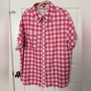 SHEIN Pink and White Plaid Women's Shirt